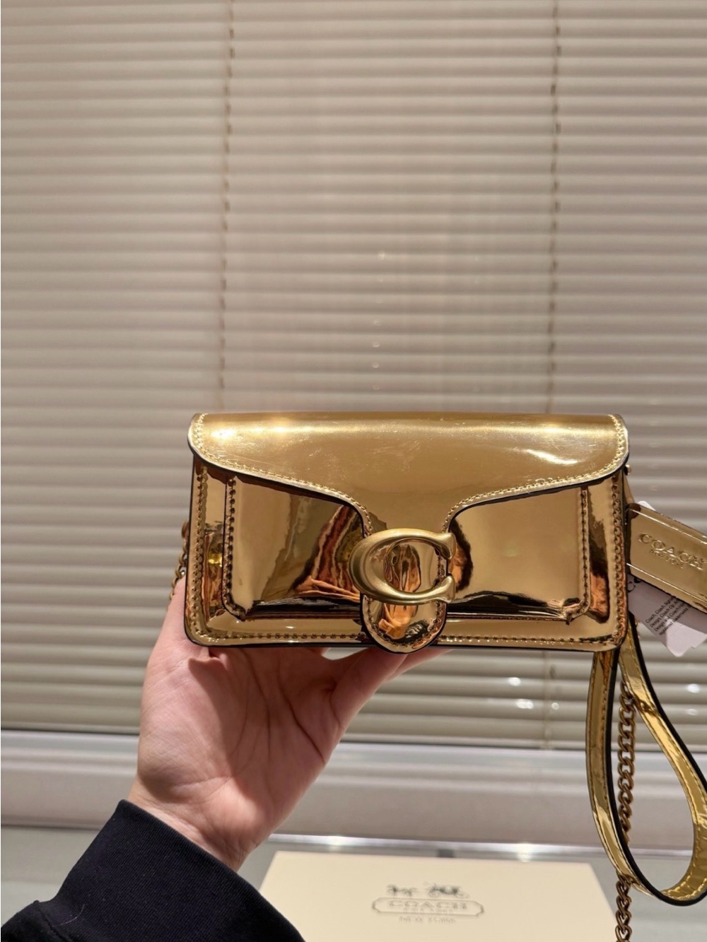 Coach Shiny Gold Mini Shoulder Bag with Chain Strap - Picture 6 of 6